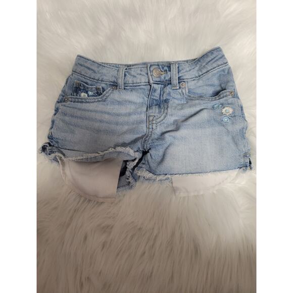 Cat & Jack Denim Cut Off Shorts Rose Embroidery Girls Size S 6/7 - Picture 1 of 5